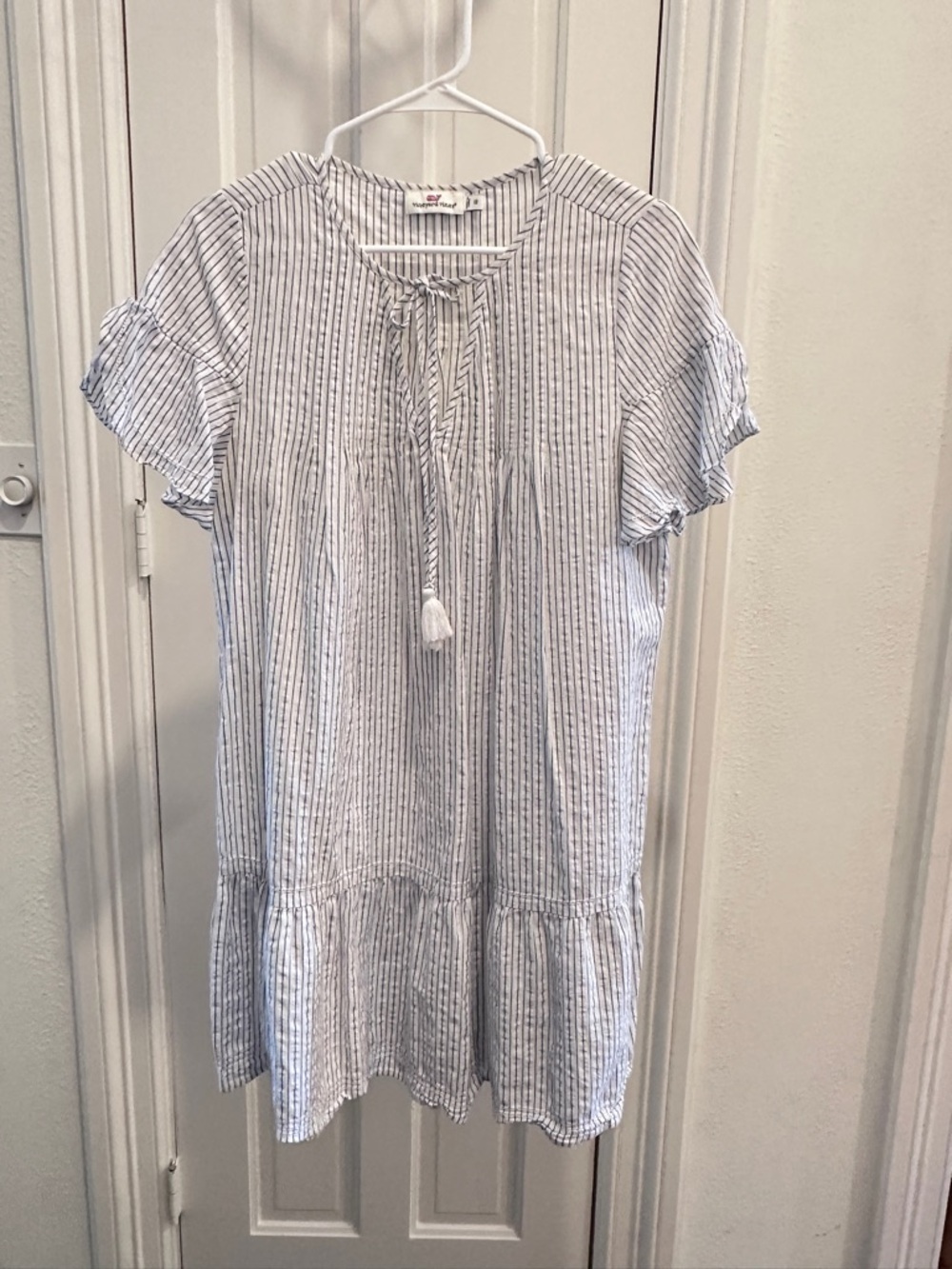 Vineyard Vines White & Navy Striped Tie-Neck Tunic